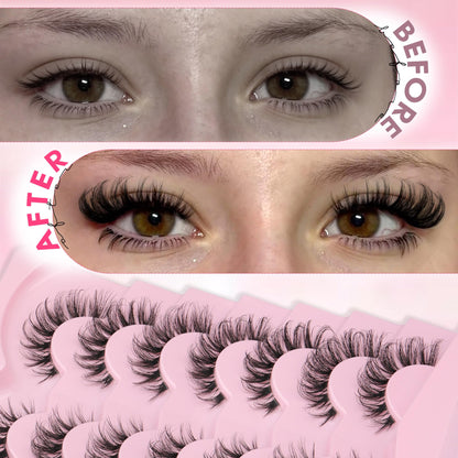 False Lashes Natural Look Fake Eyelashes Wispy Cat Eye Lashes Clear Band False Eyelashes 16MM Faux Mink Lashes Pack 7 Pairs by Ruairie