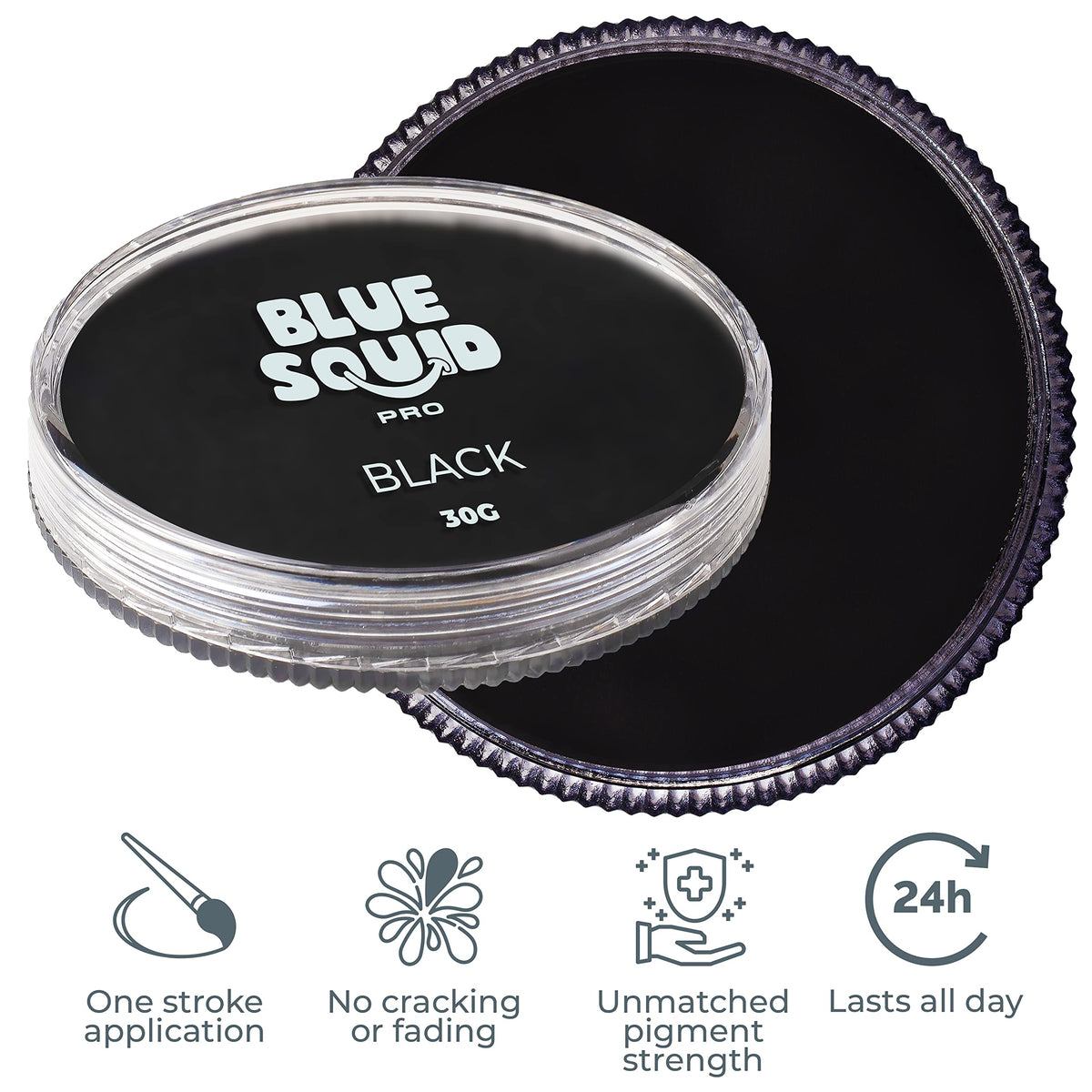 Blue Squid Face Paint Water Based Single Cake Professional Face Paint & Body Paint - Water Activated, Kids Adults Face Painting for Costume, Halloween Makeup, Cosplay - Classic Black Face Paint 30g