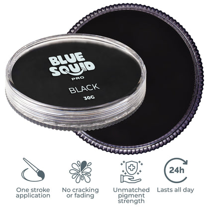 Blue Squid Face Paint Water Based Single Cake Professional Face Paint & Body Paint - Water Activated, Kids Adults Face Painting for Costume, Halloween Makeup, Cosplay - Classic Black Face Paint 30g