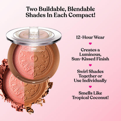 Too Faced Sun Bunny Blushing Bronzer | Dual-Shade Sheer, Luminous Bronzer Blush with Pink Undertones to Mimic Natural Flush, Sun Bunny, 0.28 Ounce
