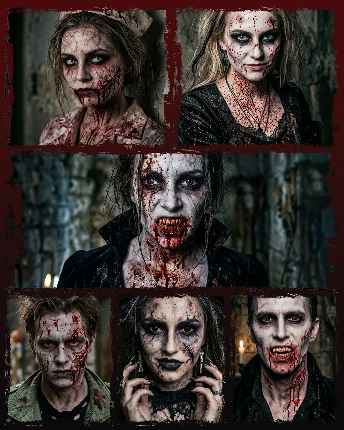 Halloween Fake Blood Kit, 2 × 60ml (2 fl oz each) Large Capacity with Spray Drip Blood, 30g Coagulated Gel and Black Lipstick for Vampire Zombie Clown Demon Ghoul Slasher Cosplay SFX Makeup Kit