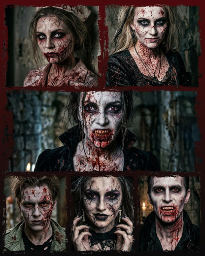 Halloween Fake Blood Kit, 2 × 60ml (2 fl oz each) Large Capacity with Spray Drip Blood, 30g Coagulated Gel and Black Lipstick for Vampire Zombie Clown Demon Ghoul Slasher Cosplay SFX Makeup Kit