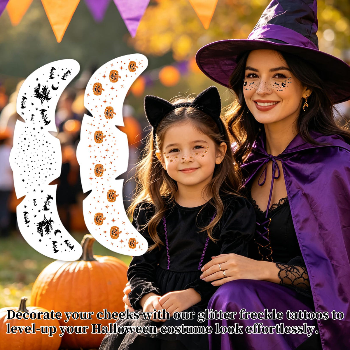8 Pcs Glitter Halloween Freckle Tattoos for Women Halloween Costume Parties