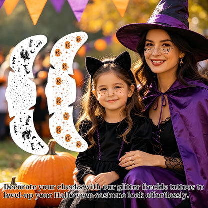8 Pcs Glitter Halloween Freckle Tattoos for Women Halloween Costume Parties