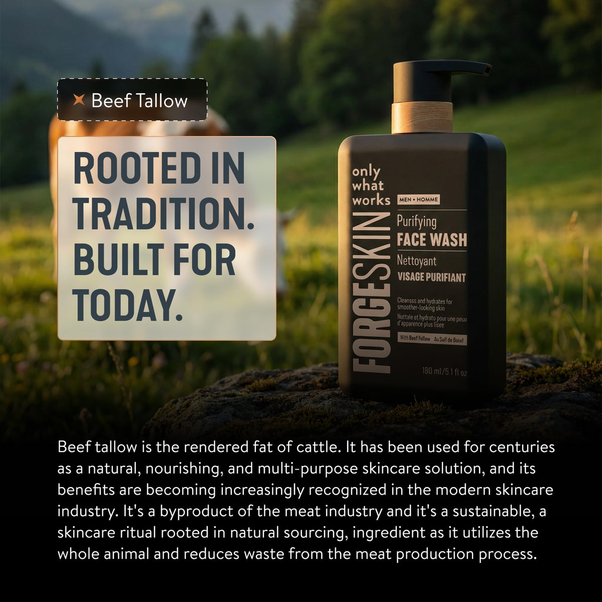 Forge Skin Beef Tallow Face Wash for Men - Morning Nourishing Hydrating Facial Cleanser - Gentle Cleansing Moisturizer for Hydration - Exfoliating Facial Skincare for Clean Skin (5 OZ)