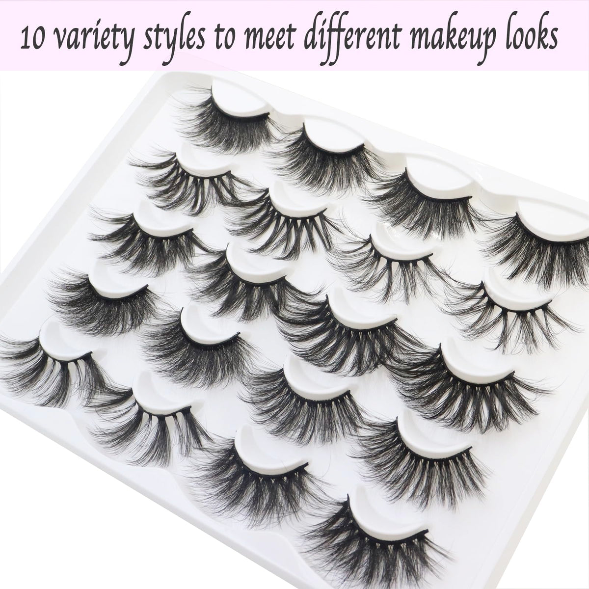 DAODER False Eyelashes 25MM Mink Lashes Dramatic Look Fluff Long Fake Eyelashes Wispy 25mm False Lashes Strip 10 Variety Pairs Mixed for Halloween Bold Makeup