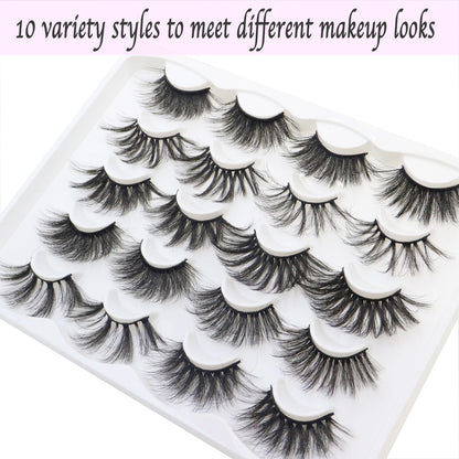 DAODER False Eyelashes 25MM Mink Lashes Dramatic Look Fluff Long Fake Eyelashes Wispy 25mm False Lashes Strip 10 Variety Pairs Mixed for Halloween Bold Makeup