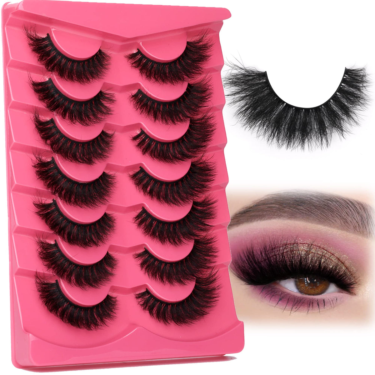 FANXITON False Eyelashes, Dramatic 8D Wispy Cat Eye 16mm, 7 Pairs