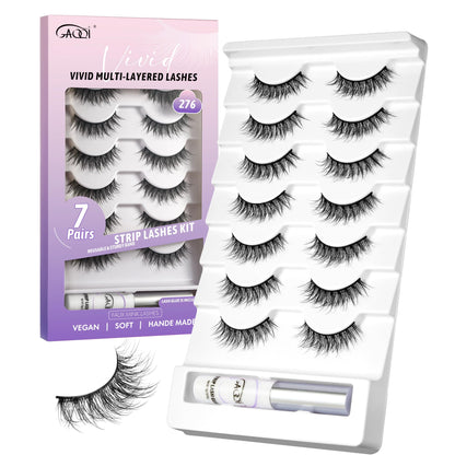 GAQQI False Eyelashes, Strip Lashes Kit With Glue, 3D Natural Lashes