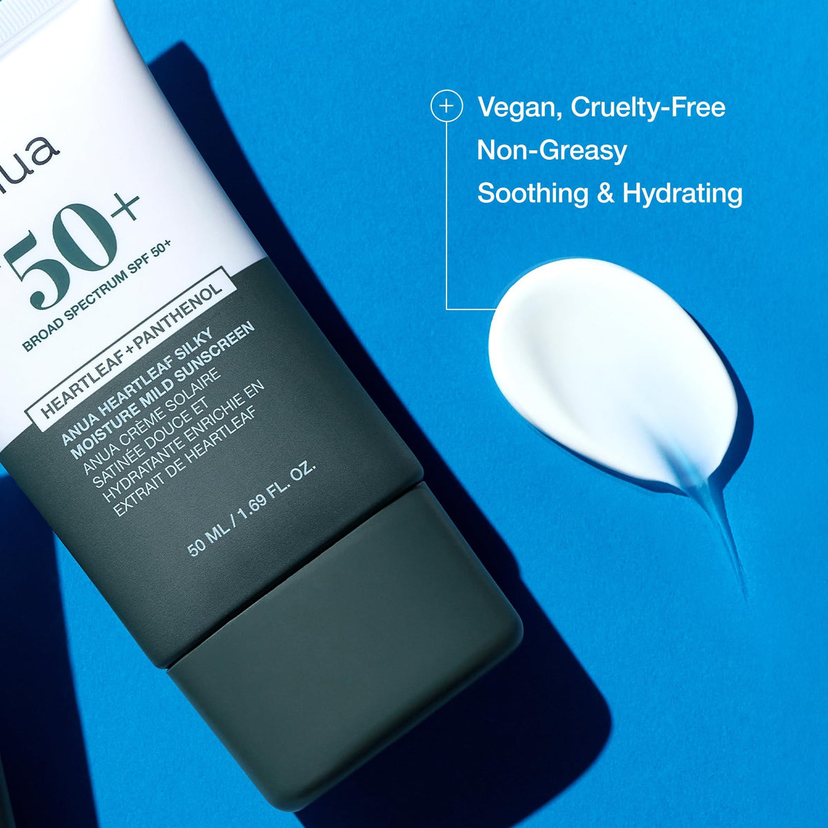 Anua Heartleaf Silky Moisture Mild Sunscreen, Broad Spectrum SPF 50+ with Moisturizing Formula, Lightweight Korean Sunscreen, Natural finish, Vegan, korean skin care 50ml / 1.69 fl. oz.