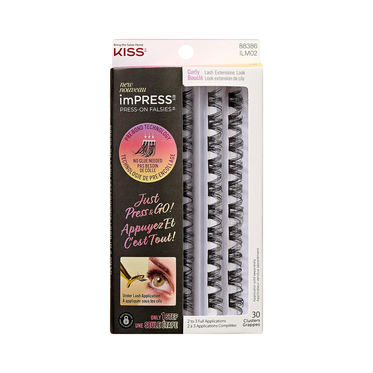 Kiss Impress False Eyelashes, Lash Clusters, Falsies, 'Curly', 10mm-14mm, Includes 30 Clusters, Contact Lens Friendly, Easy to Apply, Reusable Strip Lashes