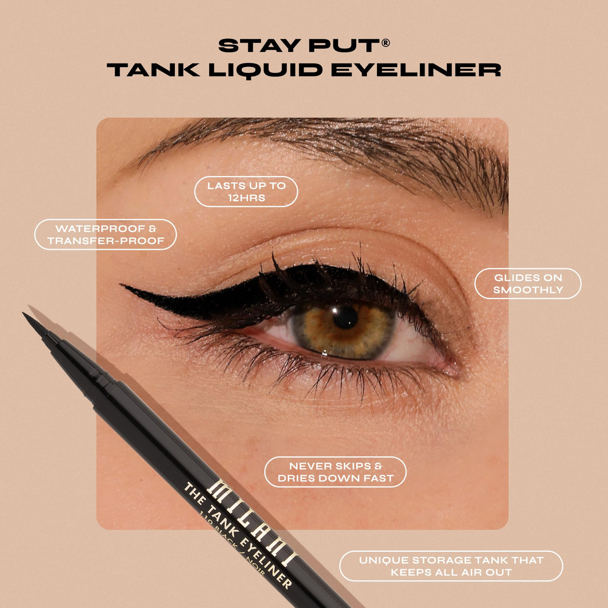Milani The Tank Liquid Eyeliner - No-Skip, Waterproof, Long Lasting, Smudgeproof, Black, Cruelty-Free, 12 Hour Wear, Tips & Tricks