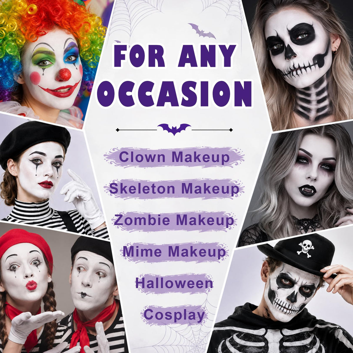 XINGXYUEL Halloween Skeleton Makeup Kit, White Black Grey Face Body Paint