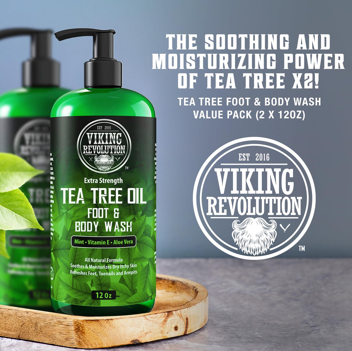Viking Revolution Men's Body Wash - Tea Tree Oil - 12 oz (2 Pack)
