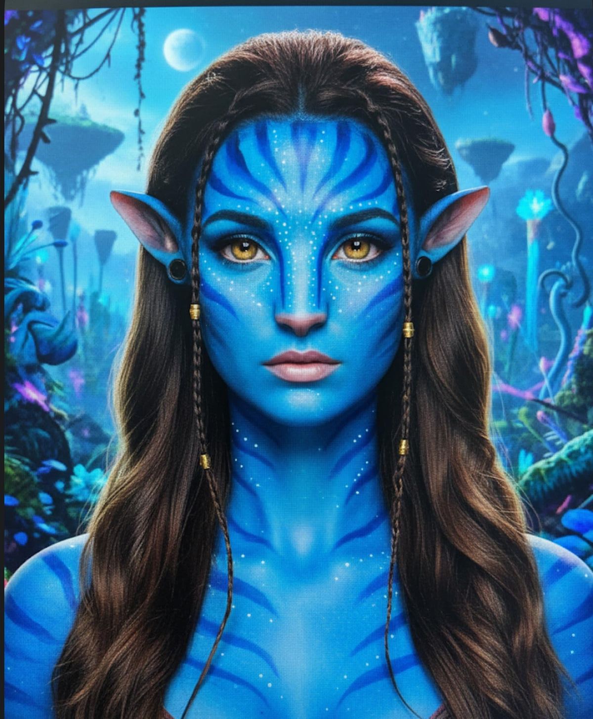 8pcs Avatar Makeup Kit,Navy Blue White Face Paint, Royal Blue Face Paint for Smurf Mystique Cosplay,Lip Gloss,White UV Eyeliner, Short Elf Ears,Single Eyeshadow,Halloween Body Paint Set with 2 Sponges