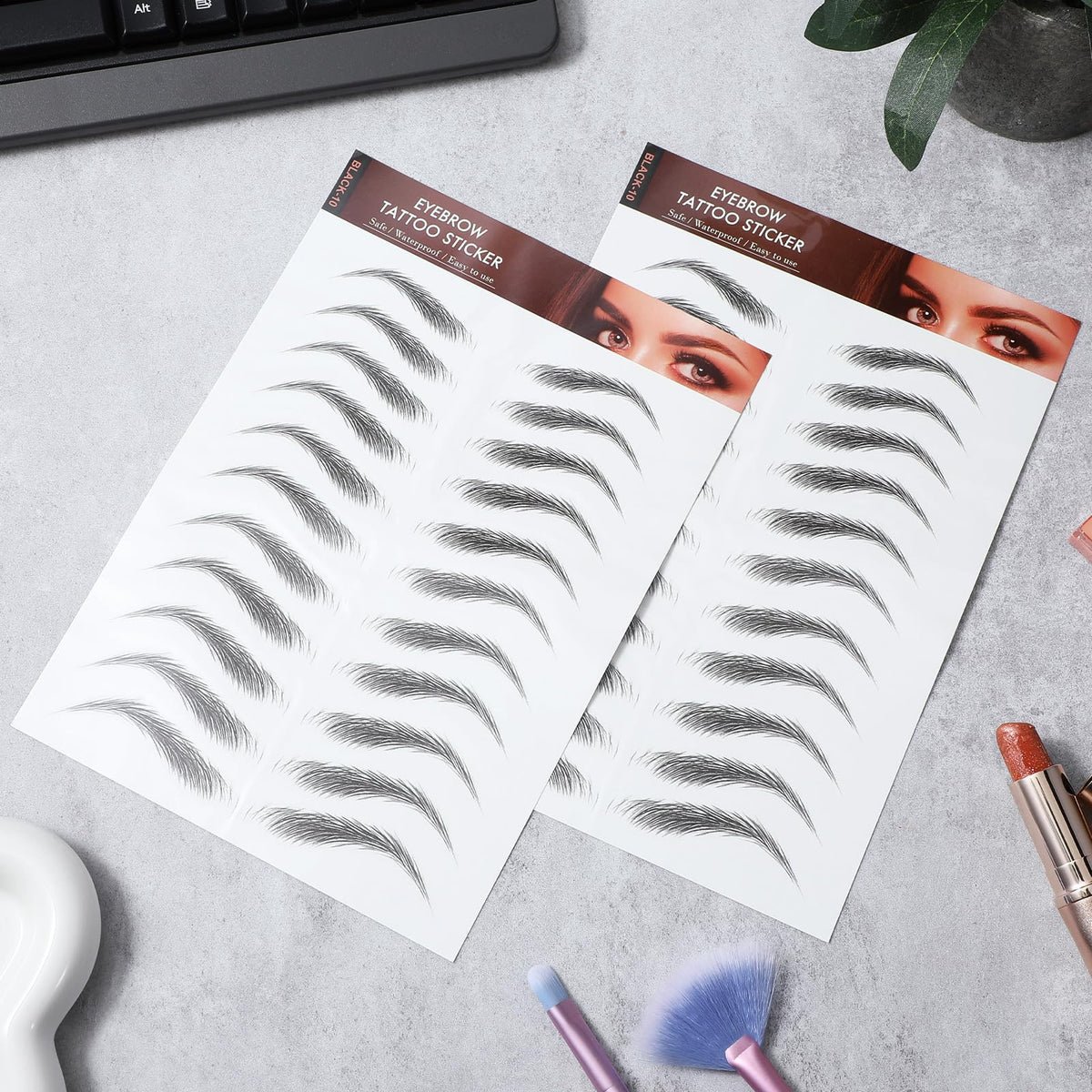 YUXIANLB 10 Sheets Waterproof Eyebrow Tattoo Fake Eyebrows Sticker 4D Hair-Like Eyebrow Tattoos Stickers Temporary Eyebrow Tattoo For Women Long-Lasting Eyebrow Christmas For Makeup Beginner(Black-10)