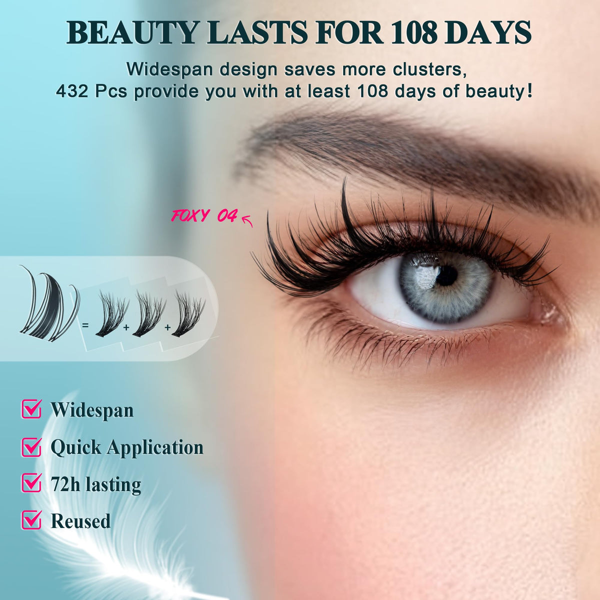 Foxy Beauty Lash Clusters Kit Lashes Wispy Lash Clusters Natural Eyelash Clusters Manga spikes Cluster Eyelash Extensions invisible Band Fairy Eyelashes with Lash glue & Seal remover tweezers 10-16mm