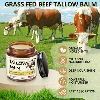 Veakoo Beef Tallow for Skin, Organic Whipped Tallow and Honey Balm, Grass Fed Beef Tallow Face Cream, Natural Tallow Skin Care Moisturizer Body Butter, Nourish and Soothe Dry Skin