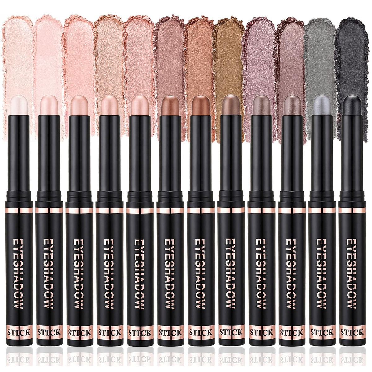 12 Colors Shimmer Eyeshadow Stick Set, Cream Eye Shadow Pen for Beginners