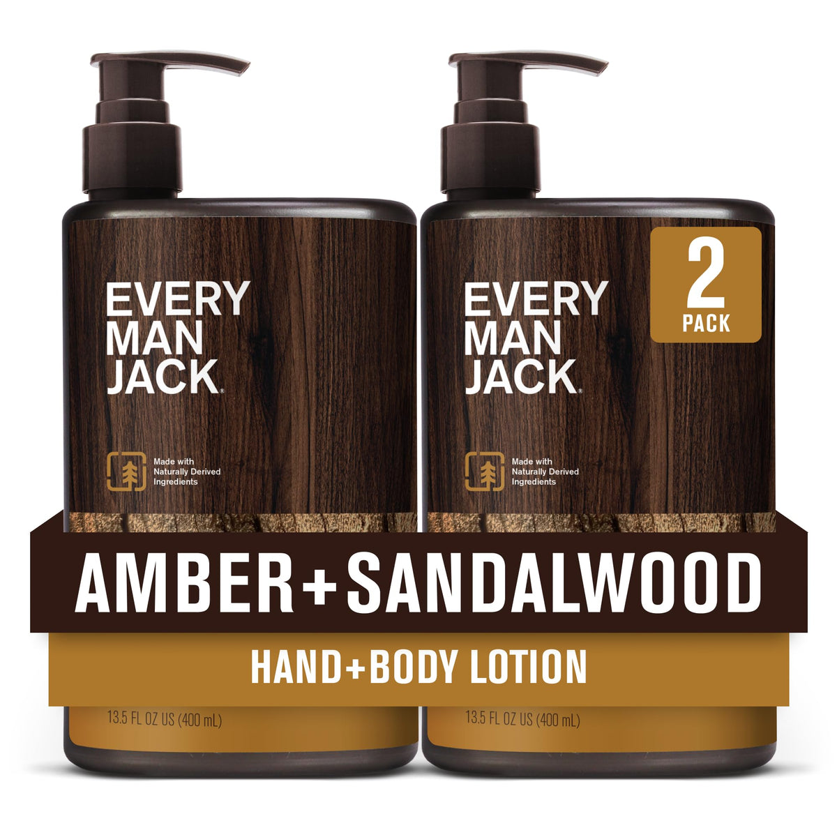 Every Man Jack Hand & Body Lotion for Men, Amber Sandalwood, 2pk