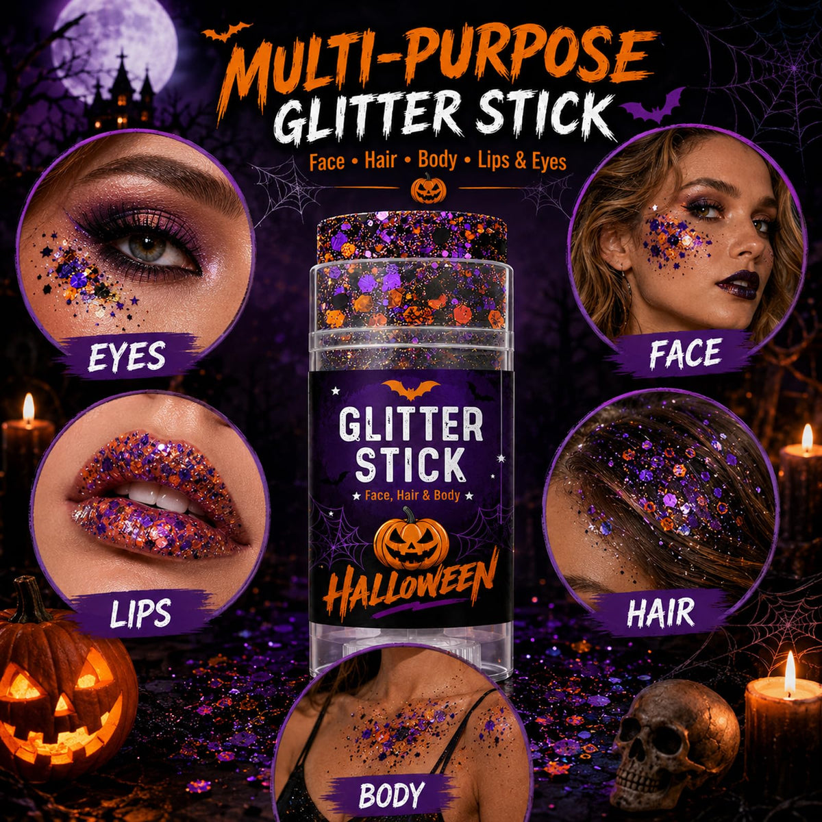 Halloween Glitter Stick for Face, Body & Hair Accessories for Women Kids