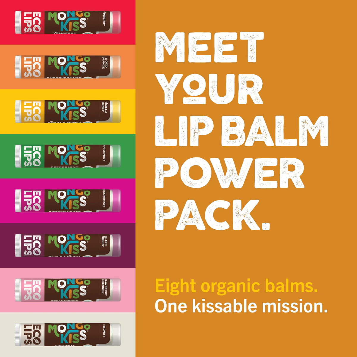Eco Lips Mongo Kiss USDA Organic Lip Balm Variety 8-Pack Gift Set
