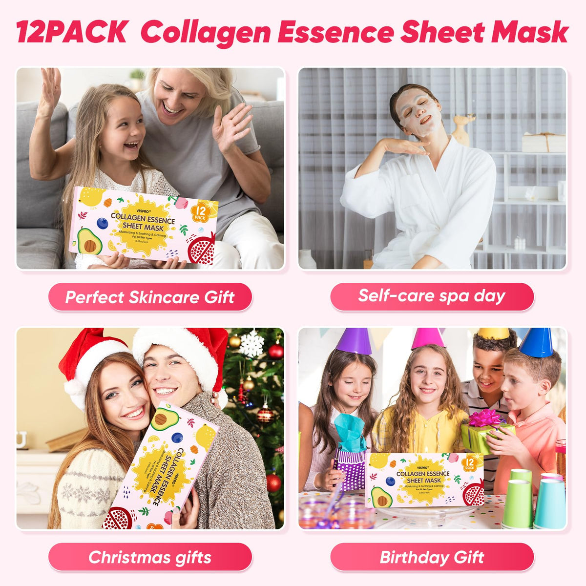 12 Pack Face Masks for Women, Hydrating & Moisturizing Sheet Mask Skincare