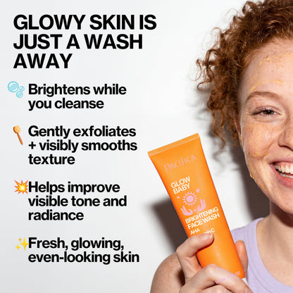 Pacifica Glow Baby Brightening Facial Cleanser 5oz – Vitamin C & Glycolic Acid (AHA) Face Wash for Radiance – Daily Cleanser for Anti-Aging Exfoliating for Smooth, Even Glowing Skin Vegan Clean Beauty
