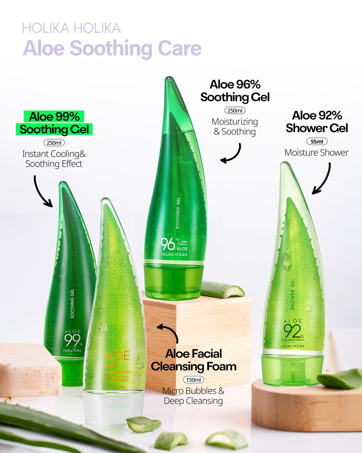 Holika Holika Aloe 99% Soothing Gel, 8.5 Ounce, 250ml - No Sticky 99% Aloe Vera Sunburn Relief - Moisturizing, Fast Absorbing for Face, Skin, Body&Hair