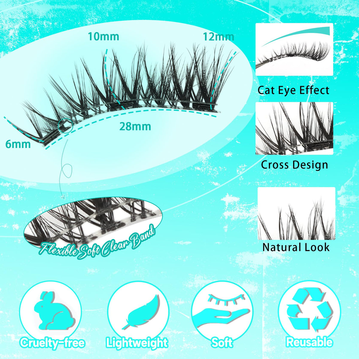 Veleasha Magnetic Eyelashes with Applicator Wispy Lashes Reusable (Cloudy)