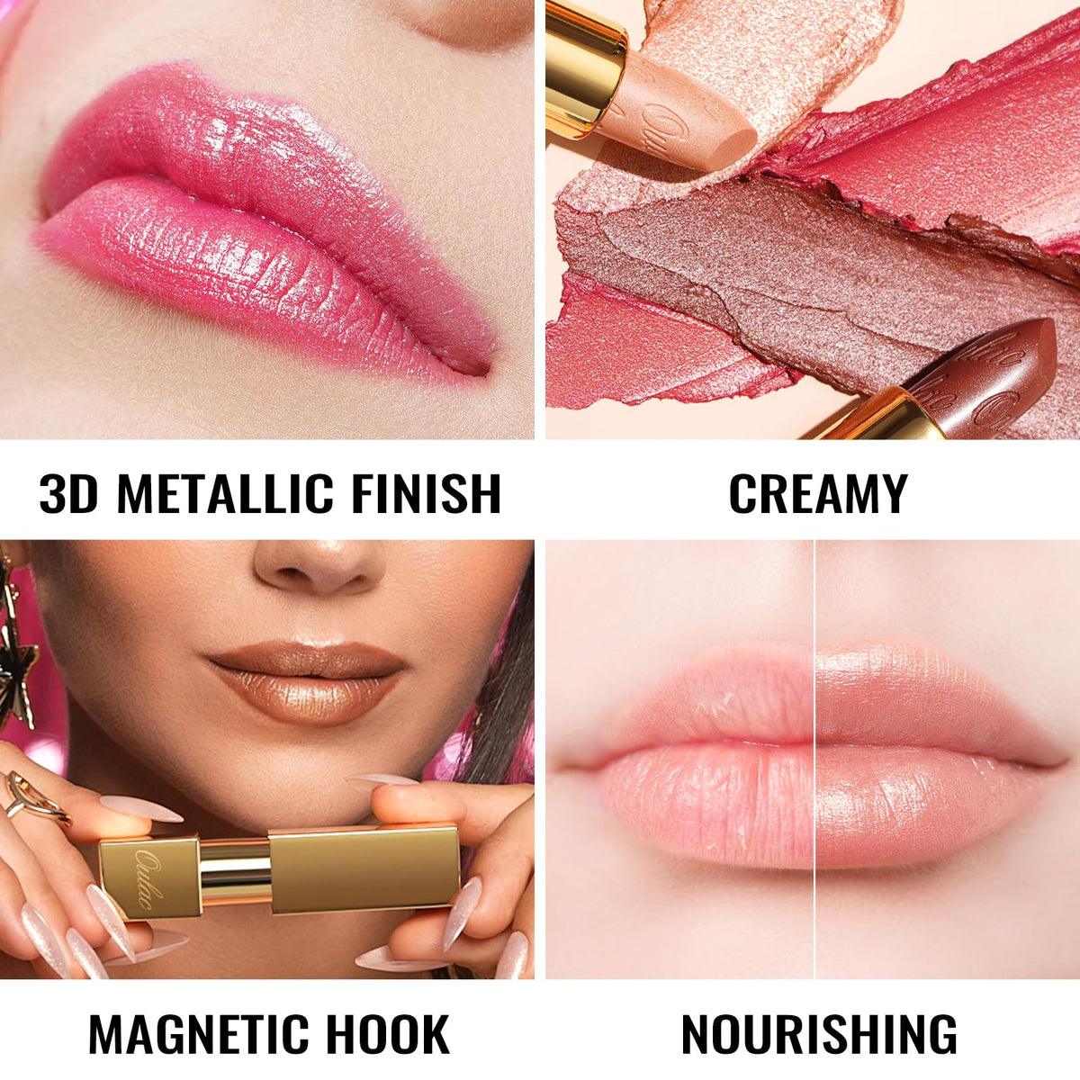 Oulac Pink Lipstick for Women with Metallic 3D Shine Lightweight Hydrating Formula, High Impact Lip Color, Full Coverage Lip Makeup, Christmas Gifts for Women, Velocity(15)