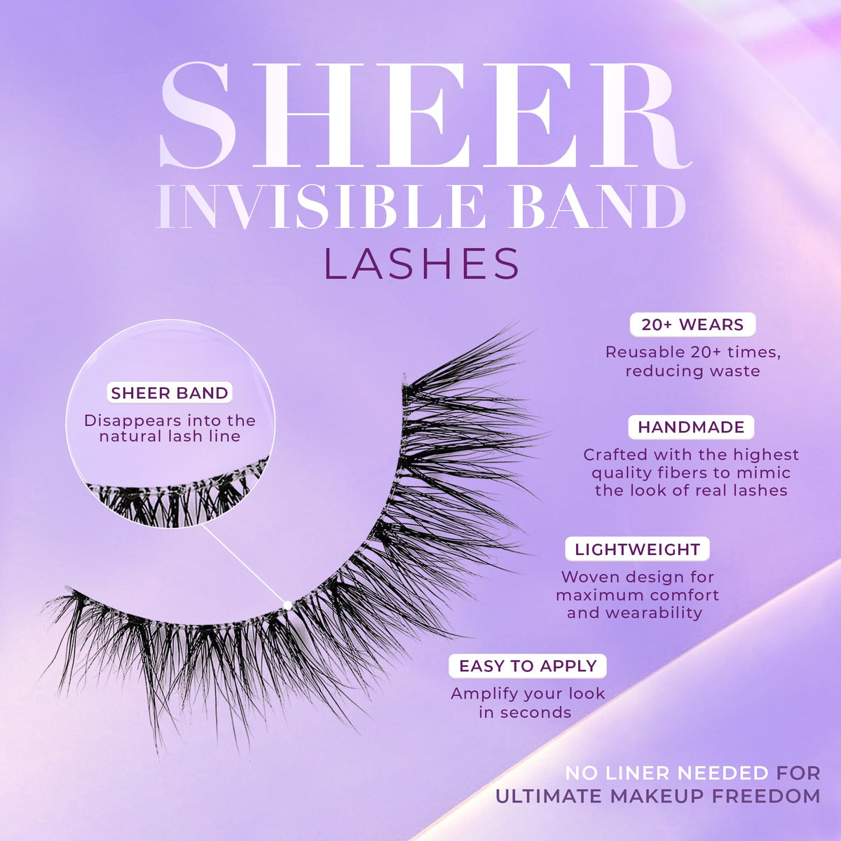 Lilly Lashes Sheer Band, False Eyelashes with Invisible Band Lashes, Half Lashes Natural Look, Half Lash Cateye Style, Reusable Eyelashes 20x, Lash Glue not Included, 13.5mm (Enticing)