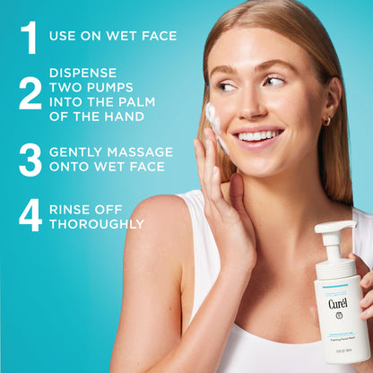 Curel Japanese Skin Care Foaming Daily Face Wash for Sensitive Skin, Hydrating Facial Cleanser for Dry Skin, pH-Balanced and Fragrance-Free, 5 Oz (Step 2 of 2-Step Skincare)