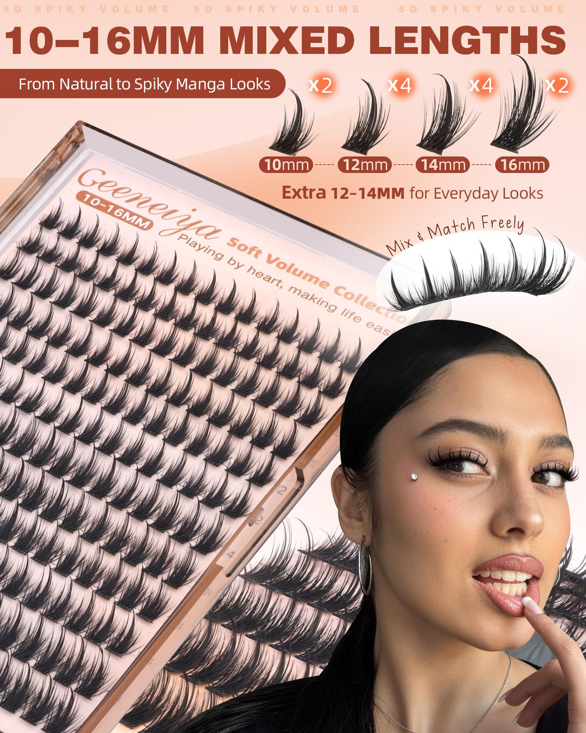 Geeneiya Manga Lash Clusters with Spikes D Curl Eyelash Clusters 10-16mm