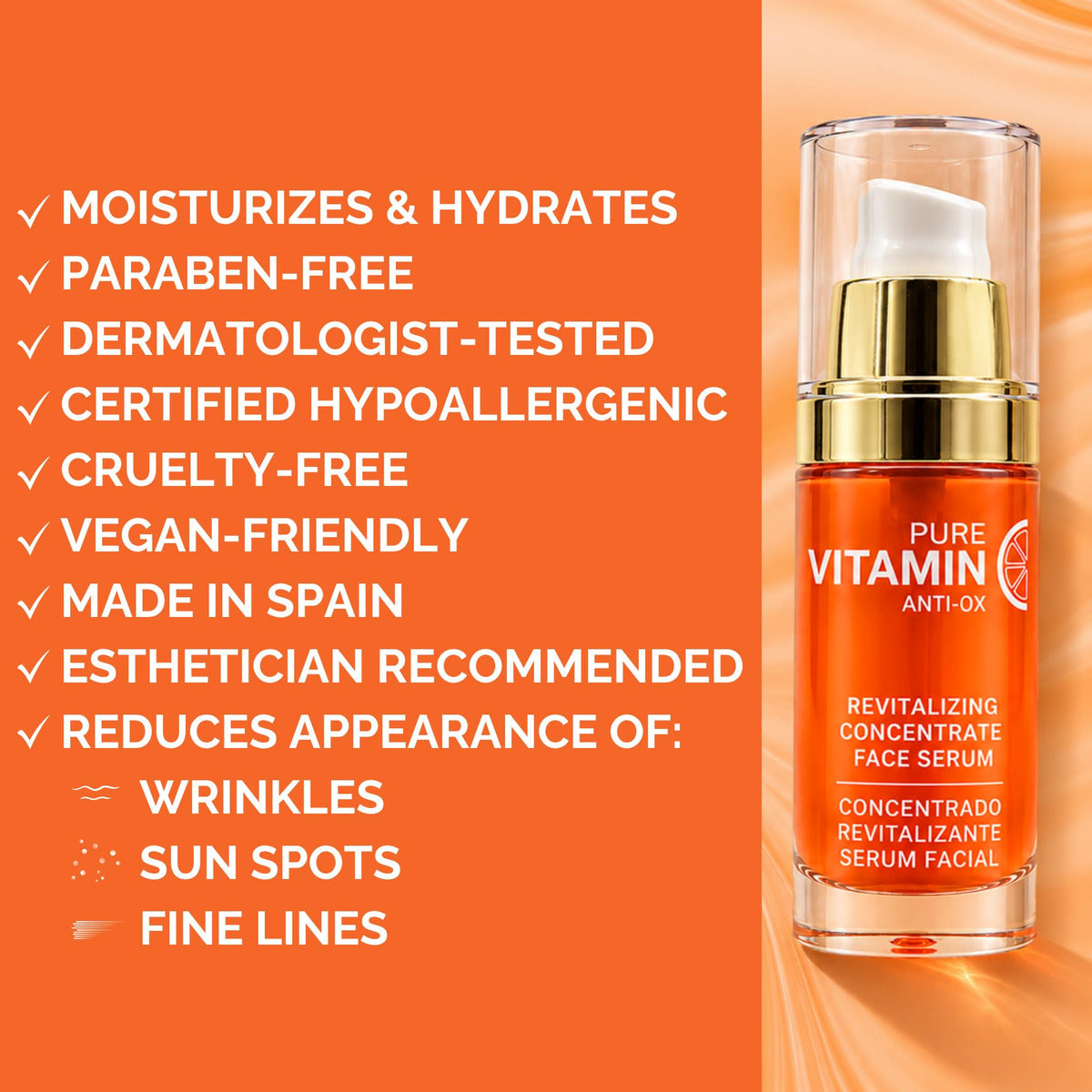 Noche Y Dia Vitamin C Serum for Mature Skin - Water-Free Anti-Aging Face Serum - Hydrates & Smooths - Helps Reduce the Look of Fine Lines & Wrinkles - Made in Spain - 30 mL (1.01 fl oz)