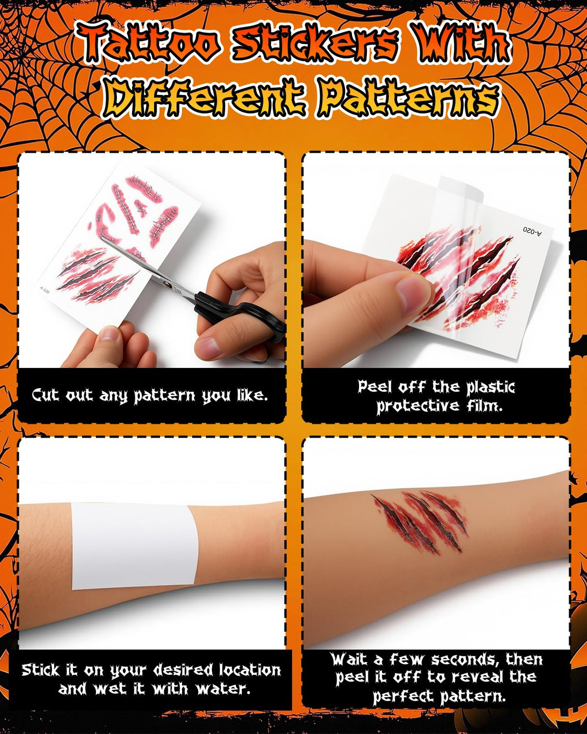 Halloween Effects Makeup Kit, 3 X 20g (0.7 oz) Red Black White Face Paint, Makeup with Tri-color Tattoo Stickers, Sponges, Brushes, Perfect for Halloween Zombie Vampire Skeleton
