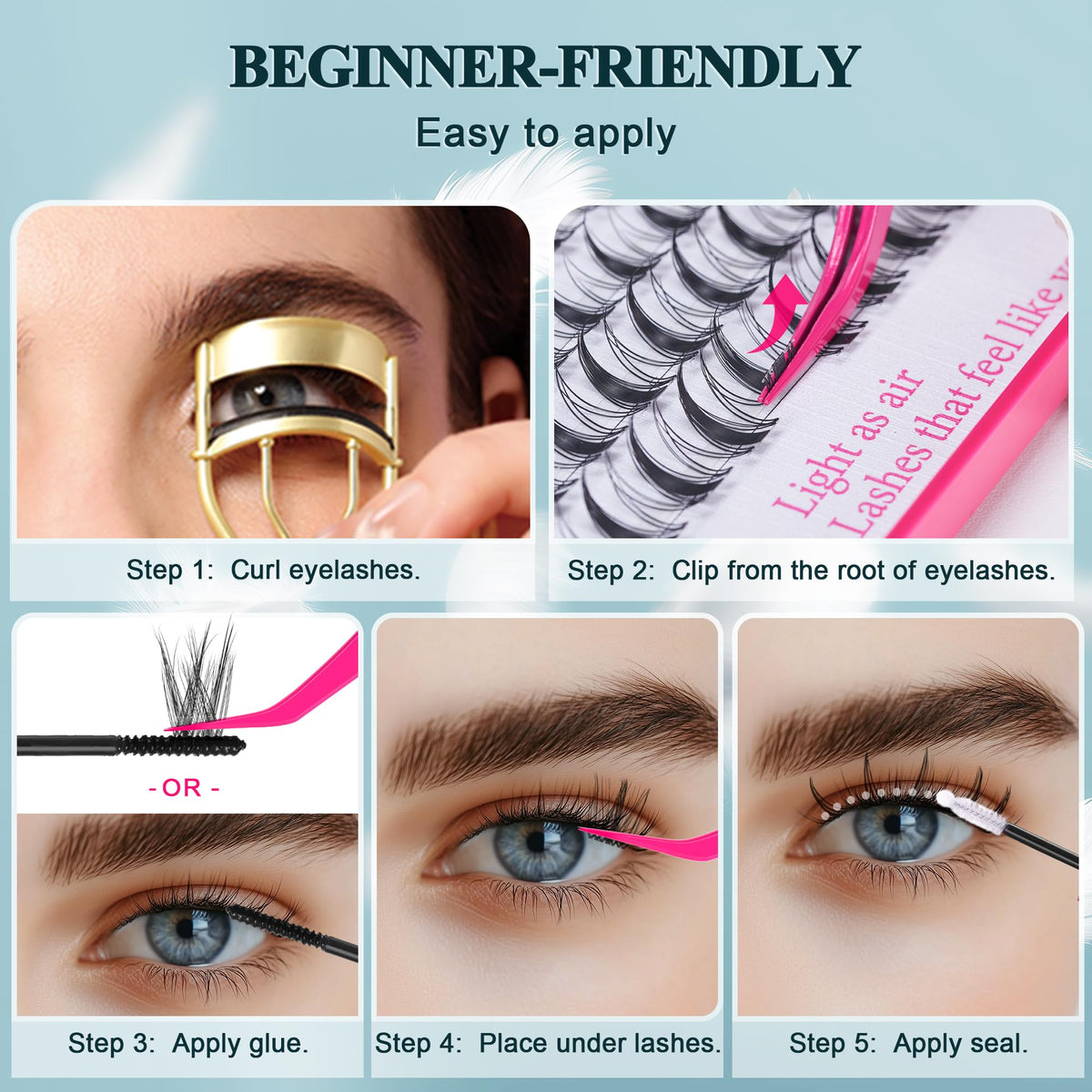 Foxy Beauty Lash Clusters Kit Lashes Wispy Lash Clusters Natural Eyelash Clusters Manga spikes Cluster Eyelash Extensions invisible Band Fairy Eyelashes with Lash glue & Seal remover tweezers 10-16mm