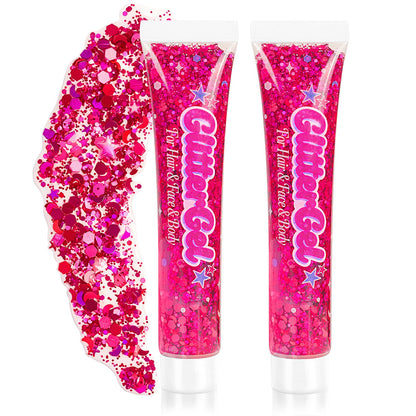 Pink Body Hair Glitter Gel(18ml*2),Self-Adhesive Cosmetic Glitter for Kids