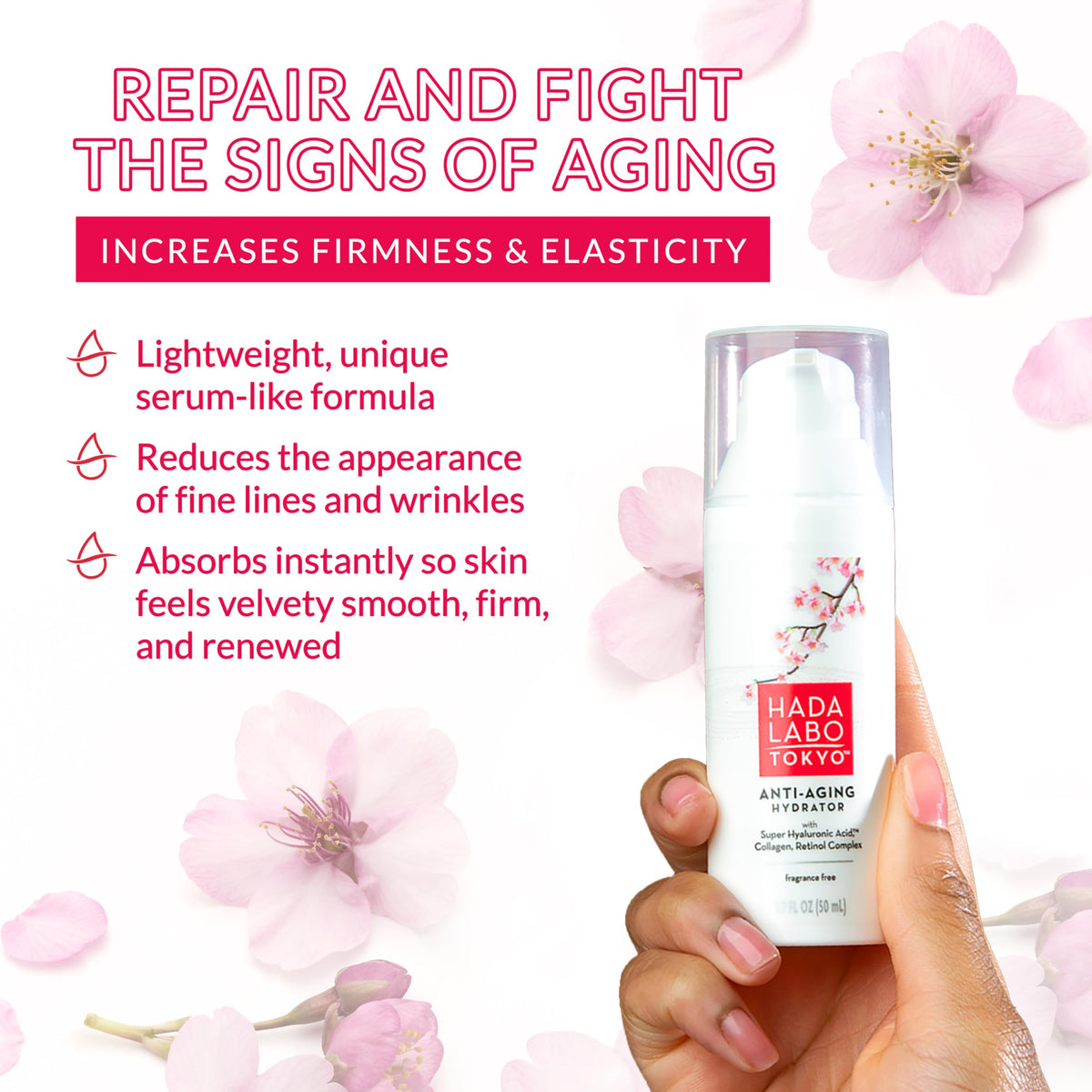 Hada Labo Tokyo Anti-Aging Hydrator Face Serum, with Super Hyaluronic Acid, Collagen & Retinol Complex to Reduce Signs of Aging, Increase Skin Elasticity & Reduce Fine Lines & Wrinkles, 1.7 fl oz