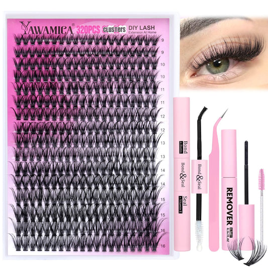 Yawamica Lash Clusters Kit 320pcs Eyelash Clusters 40D Individual Lashes