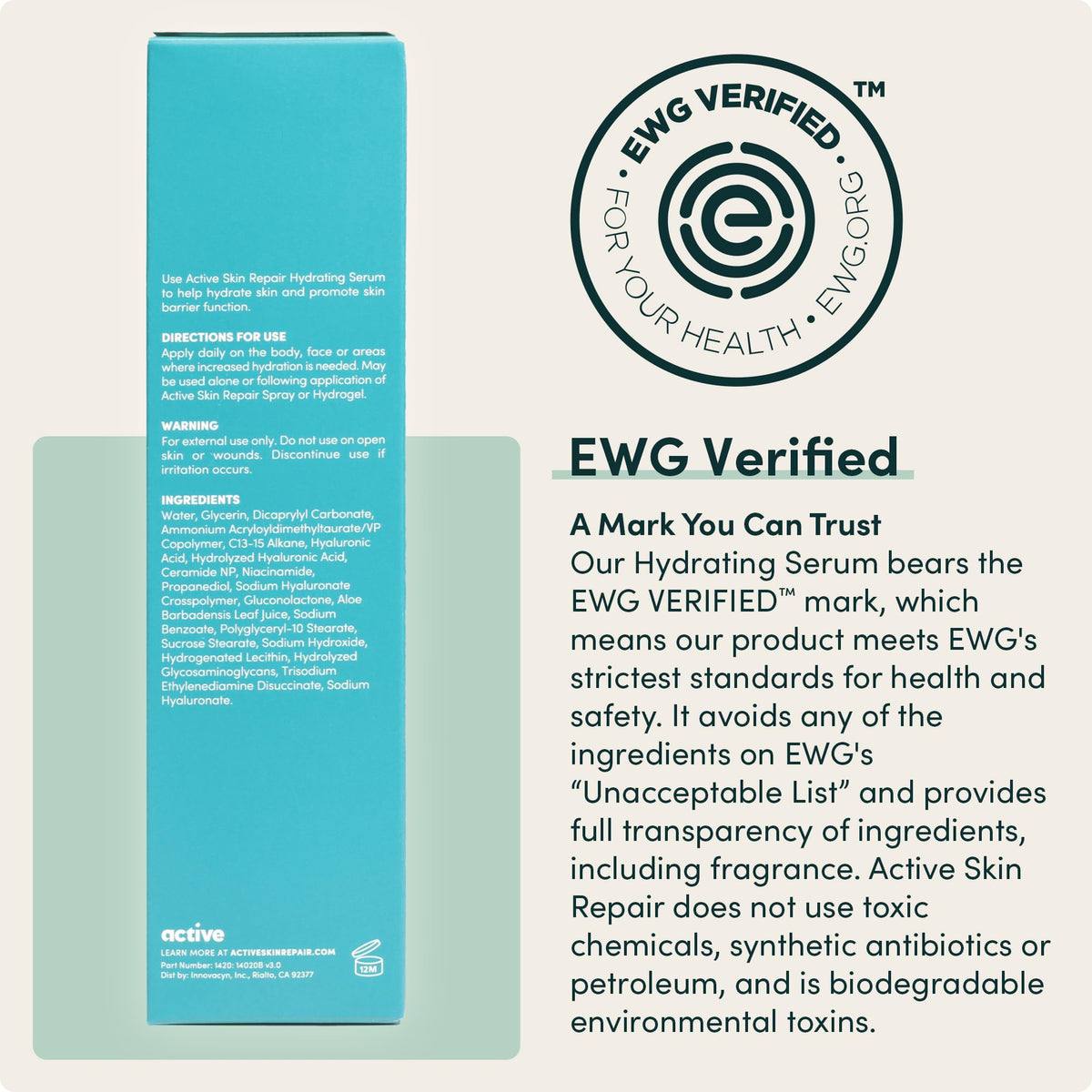 Active Skin Repair Face and Body Hydrating Serum, EWG Verified, 5 fl oz