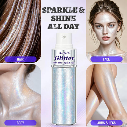 AROIC Body Glitter Spray 3 Pack, Hair & Body Shimmer Glint-Rainbow Powder