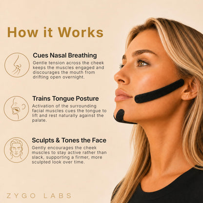 Zygomatic Face Tape - Zygo Tape Face Strips for Facial Posture & Definition | Skin-Friendly Cotton Face Tape for Men & Women, Daily Myofunctional Habits - 120 Strips, 30 Day Supply