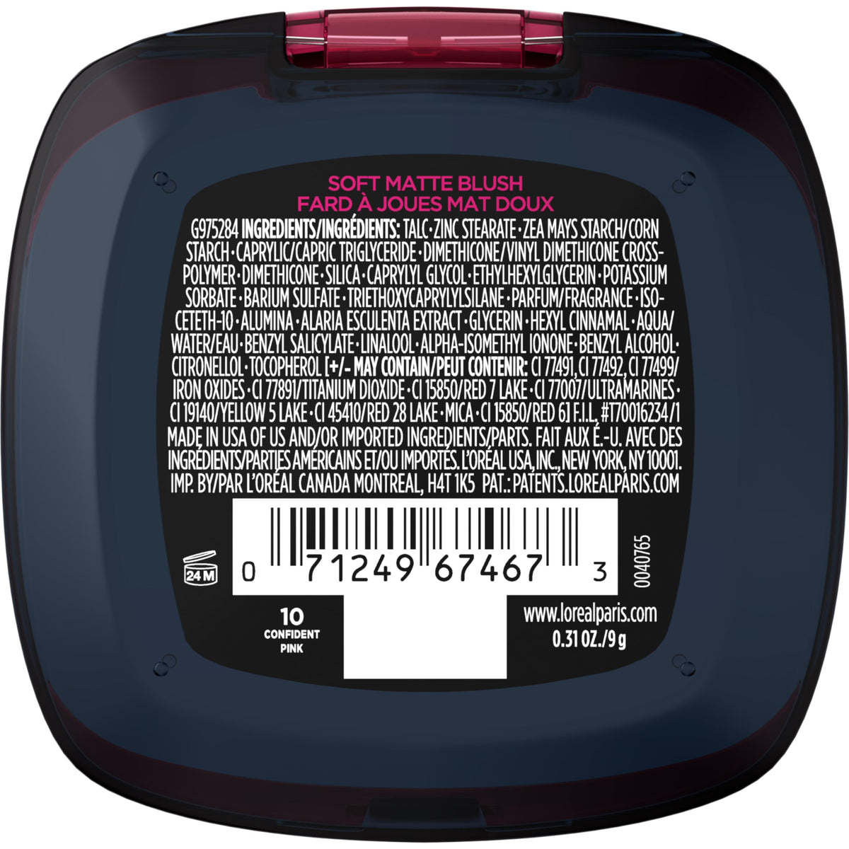 L'Oreal Paris Infallible Up to 24H Fresh Wear Soft Matte Blush, Blendable, Long-Lasting and Waterproof Cheek Make Up, Confident Pink 10, 0.31 Oz