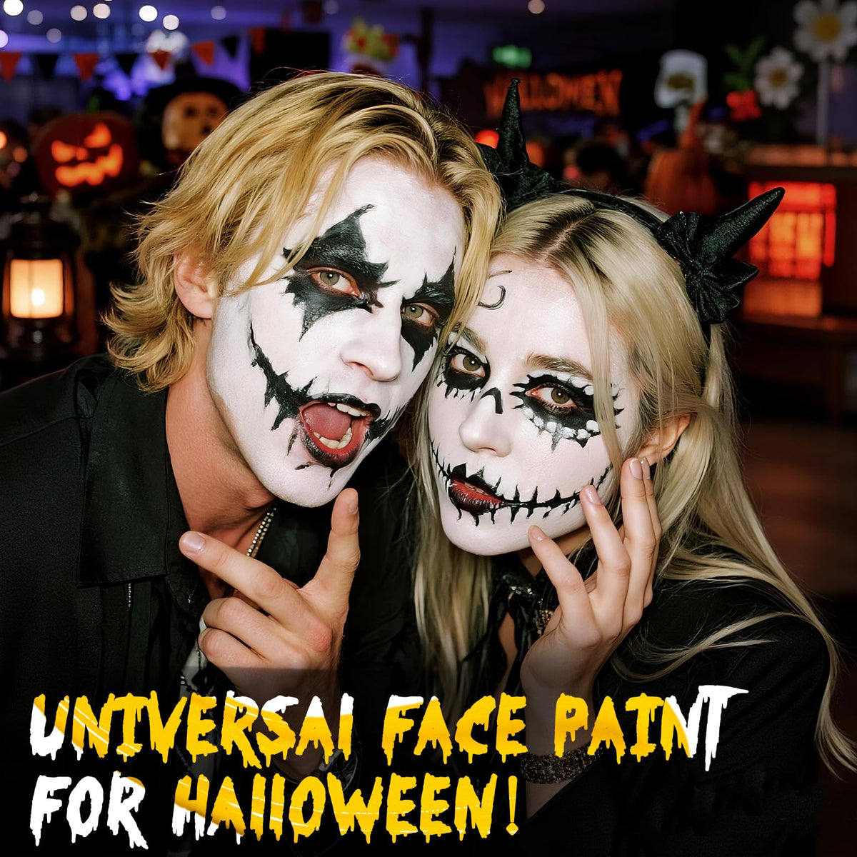 Halloween Makeup Kit with Brush, Black and White Face Body Paint(110g)