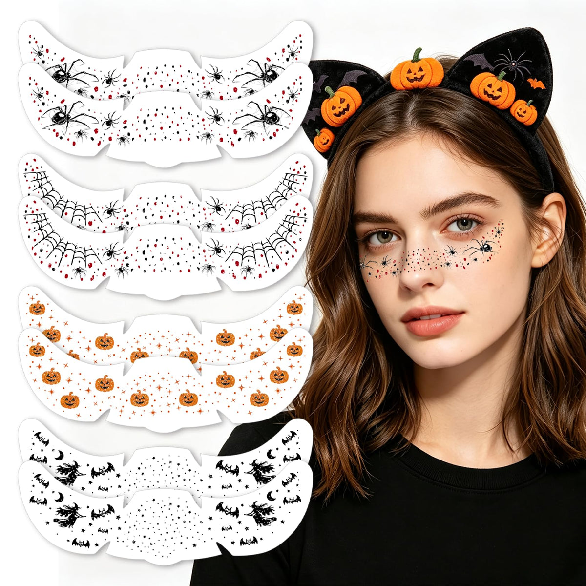 8 Pcs Glitter Halloween Freckle Tattoos for Women Halloween Costume Parties