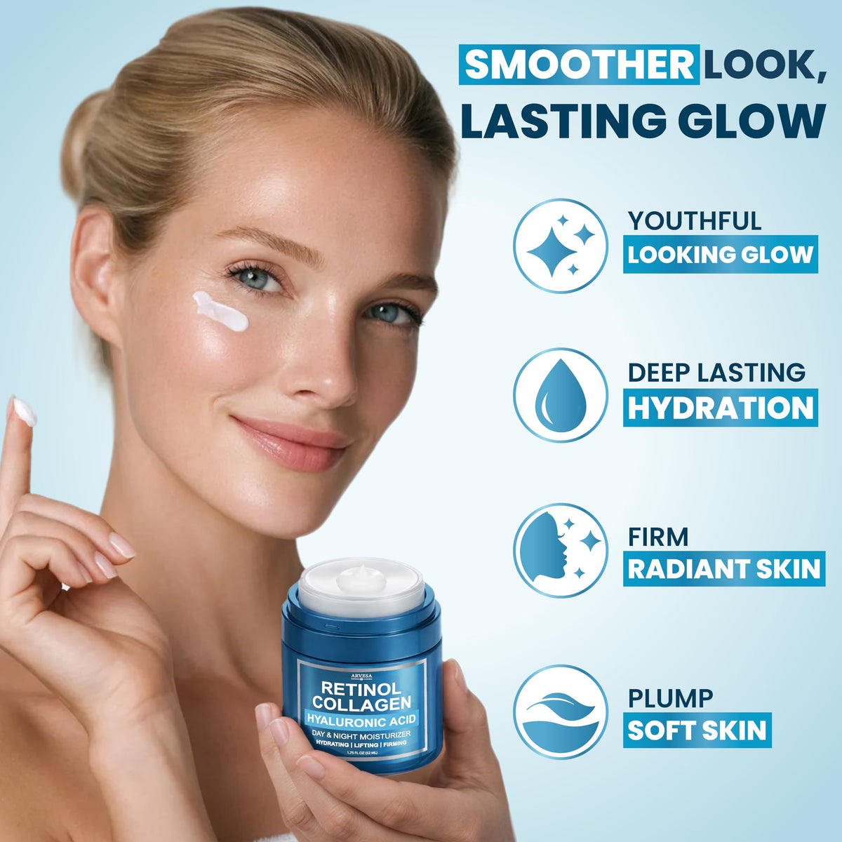 Retinol Cream for Face - Anti-Aging Moisturizer Wrinkle Cream with Collagen