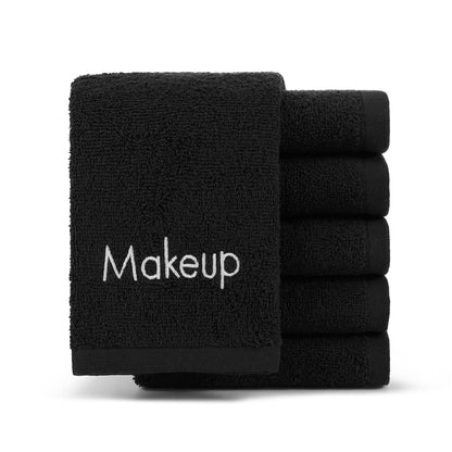 Arkwright Makeup Remover Cloths 6 Pack - 100% Cotton Face Towels, Soft Reusable Washcloths, Gentle Facial Cleansing for Waterproof Makeup, 13 x 13, Black