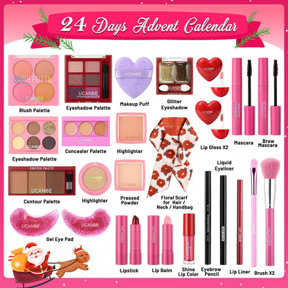 UCANBE 2026 Makeup Advent Calendar, 24-Day Christmas Makeup Gift Set for Women & Teen Girls, 2026 Xmas Beauty & Cosmetic Essentials Countdown Calendar Holiday Surprise Make Up Gift Kits Full Kit (Red)