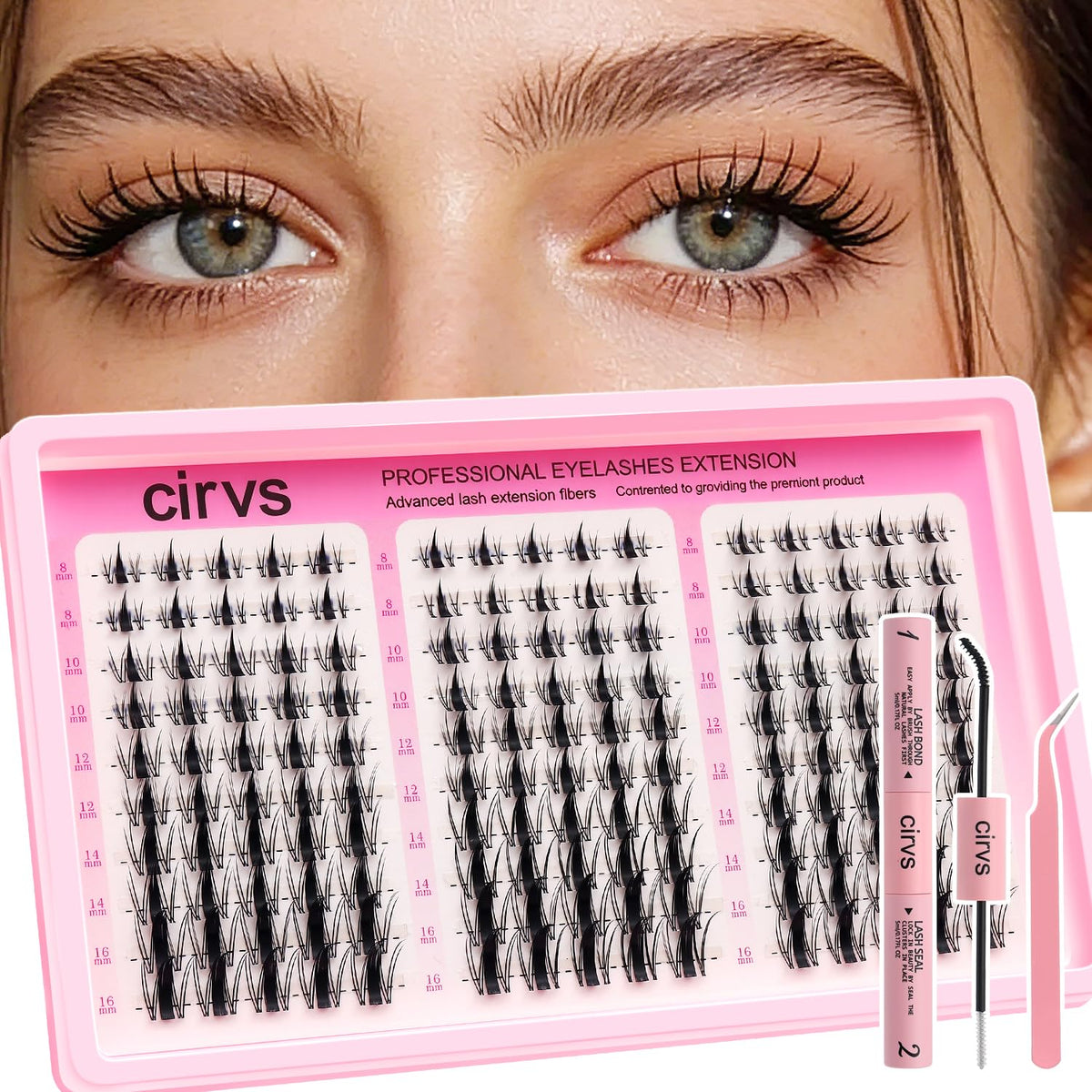 Cirvs Lash Clusters Kit，DIY Lash Extension at Home Beginner-Friendly Lashes，8-16mm with Bottom Lashes Clusters DIY Lash，Eye Lashes Natural Looking，with Bond and Seal Tweezers (Graceful kit)